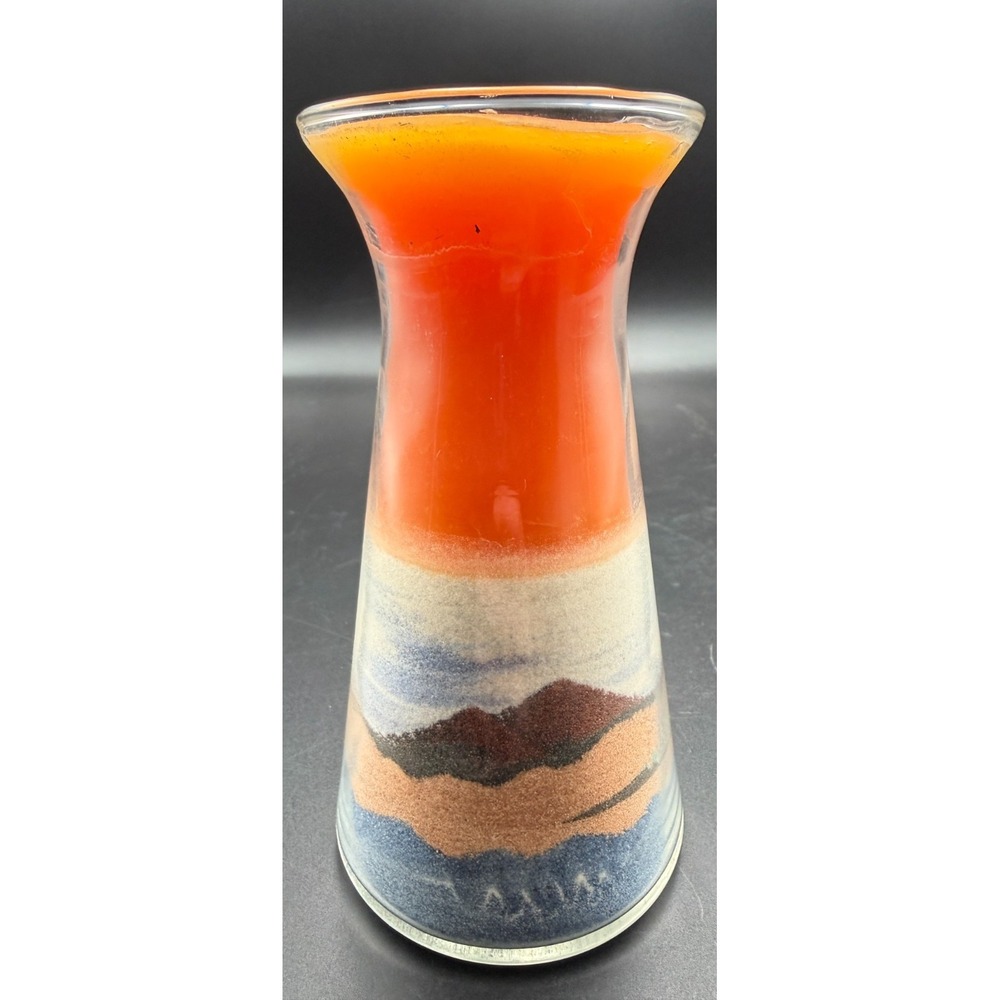 Vtg Folk Sand Art Sculpture Glass Bottle Mountain Landscape Desert w/Candle NOS